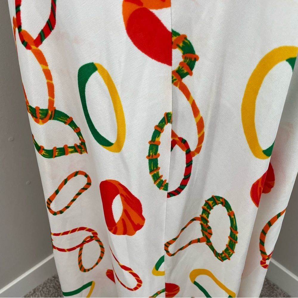 VINTAGE 1960s 70s Knot Tie Front Halter Neck White Ring Print Maxi Dress - Picture 3 of 12